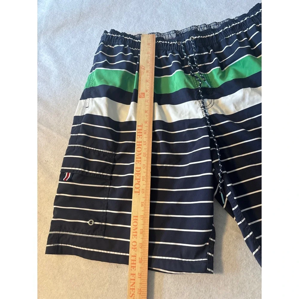 Tommy Hilfiger Mens Striped Swim Trunks Navy Blue‎ Green Board Shorts Large